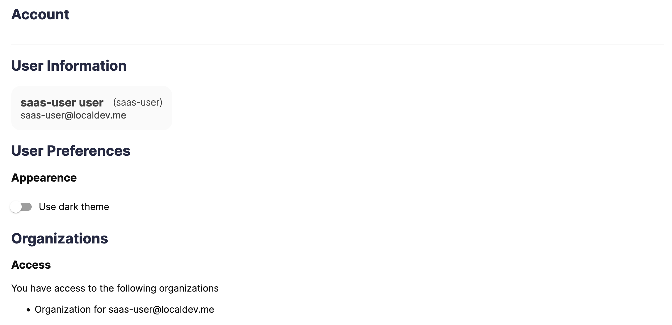Screenshot of accounts page