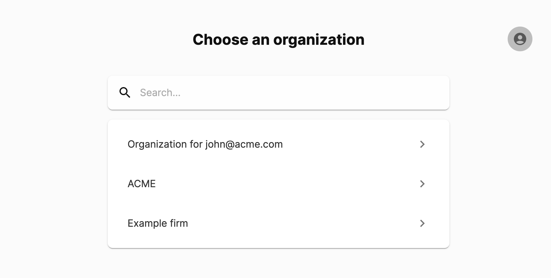 Screenshot of Organizations page