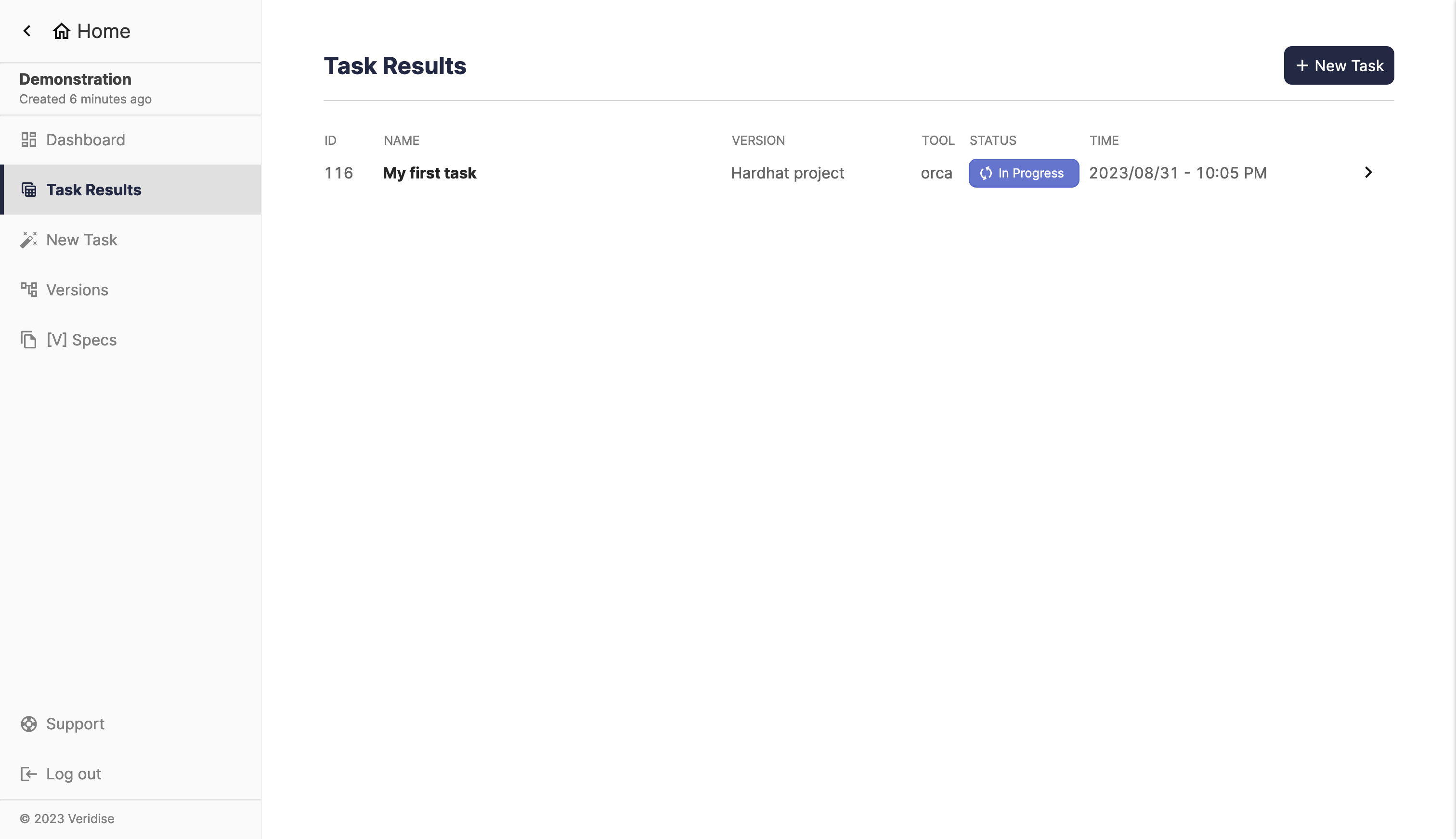 Screenshot of task results page