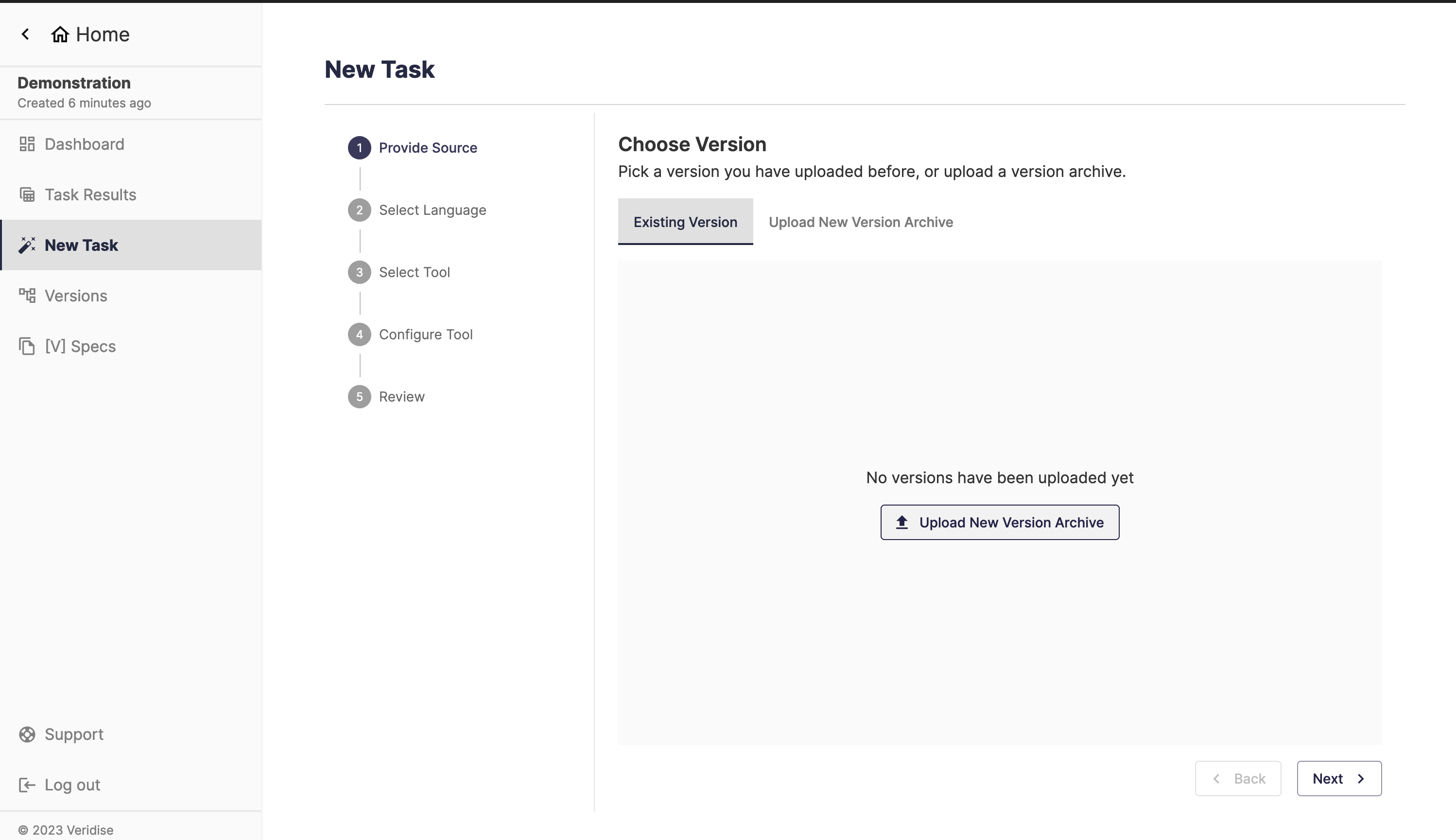 Screenshot of task wizard